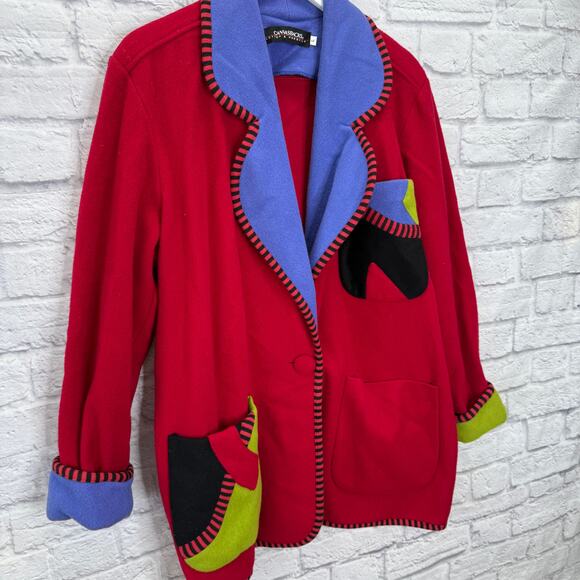Vintage Canvasbacks Lutton Horsfield Wool Jacket Size L Red Purple Wearable Art - Picture 2 of 5